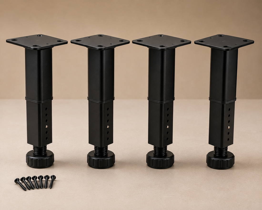 Set of 4 black heavy-duty adjustable bed frame support legs