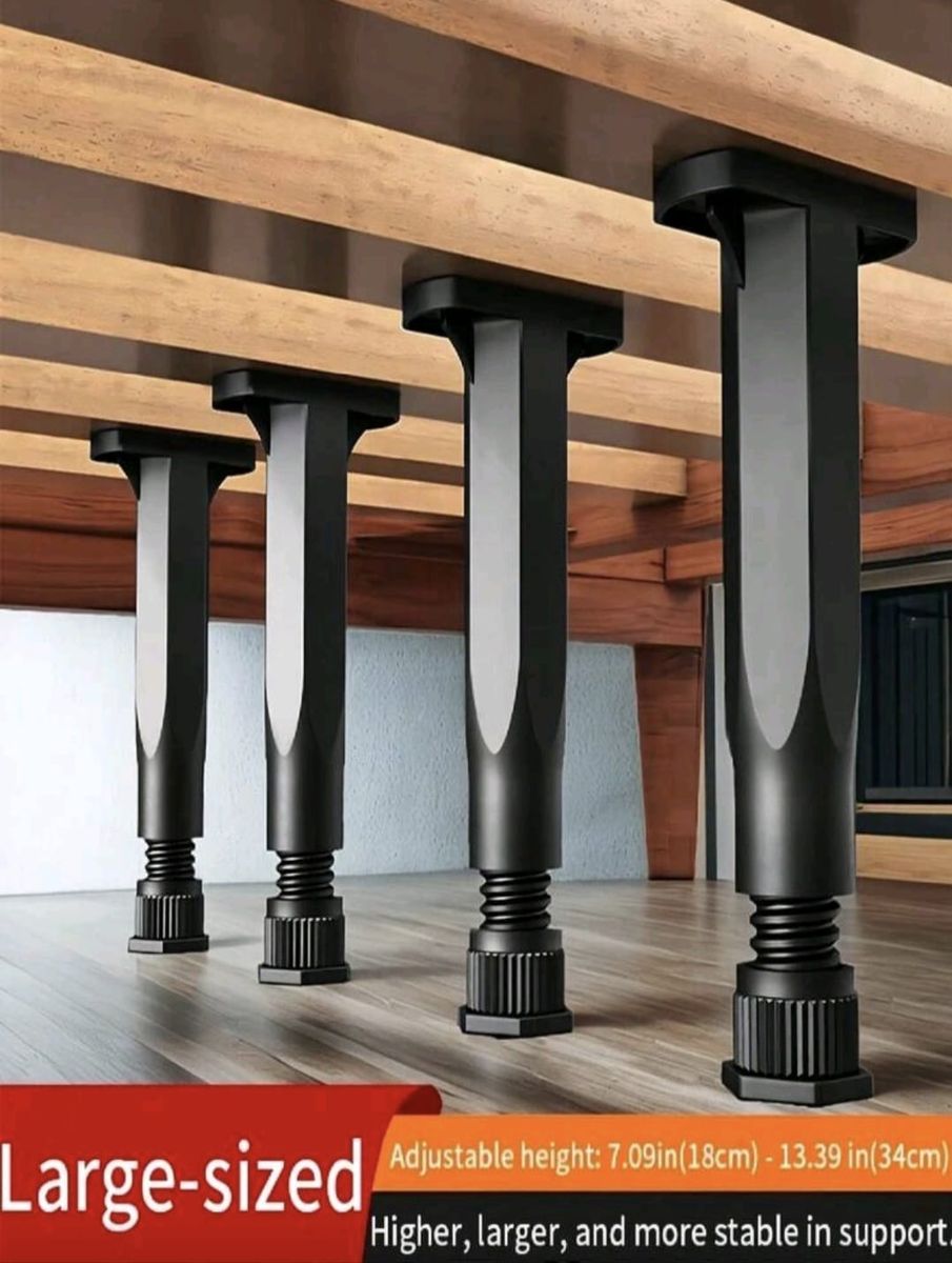 4-Pack Heavy-Duty Adjustable Bed Frame Support Legs (18cm - 34cm)